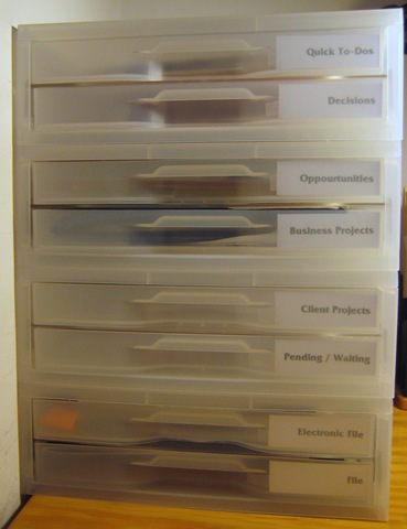 Photo of stackable paper sorter drawers