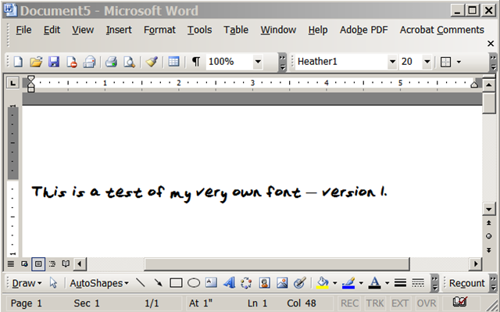 Custom font shown in MS Word